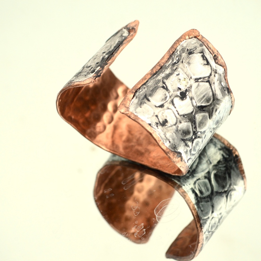 Brutalist Silver Solid Copper Cuff Bracelet Snake - Picture 3 of 7